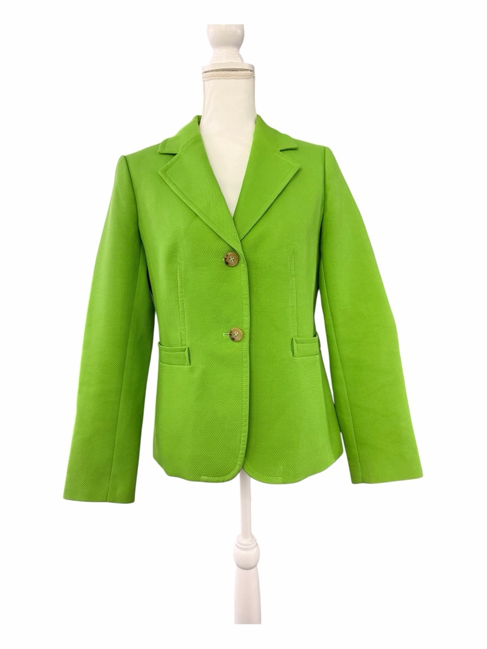 Talbots Lime/Apple Green 100% Cotton Blazer Size 8 Two Button Tailored Jacket - Picture 5 of 14